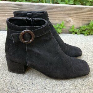 ANNE KLEIN II Leather Suede Ankle Boots Heel Shoes Women's 7 M Black Square Toe 